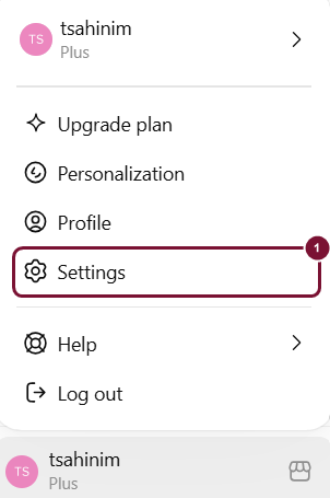 תפריט החשבון, השורה Settings