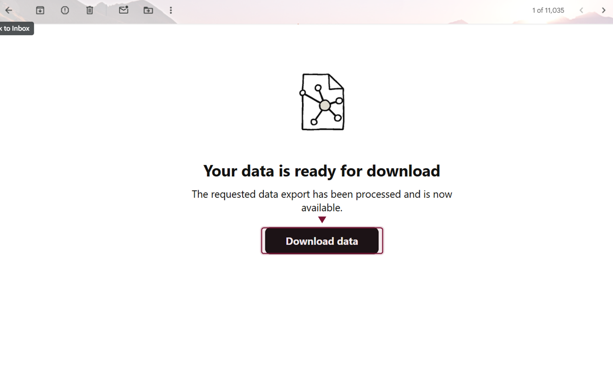 הודעת דוא"ל עם כפתור Download data
