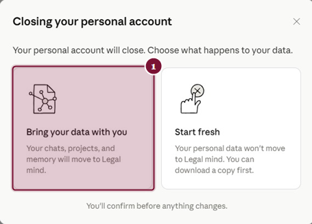 בחירה בין Bring your data with you לבין Start fresh