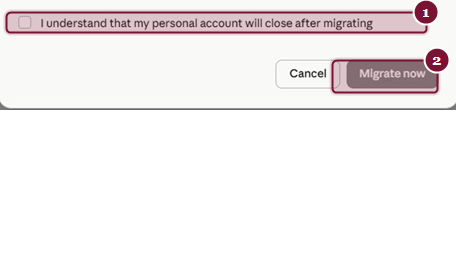 תיבת האישור וכפתור Migrate now