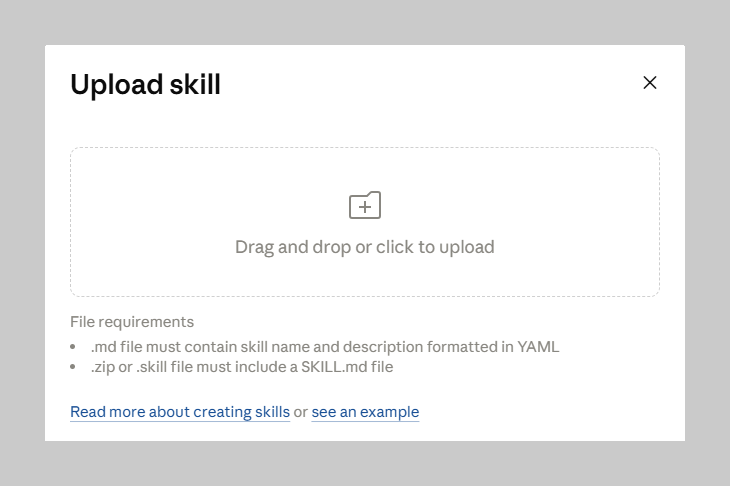 חלון Upload skill