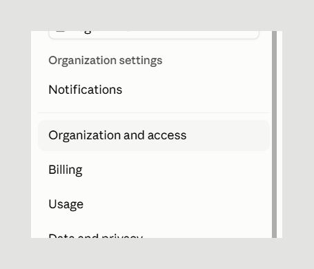 הדרך למסך ההצטרפות: הפריט Organization and access בסרגל
